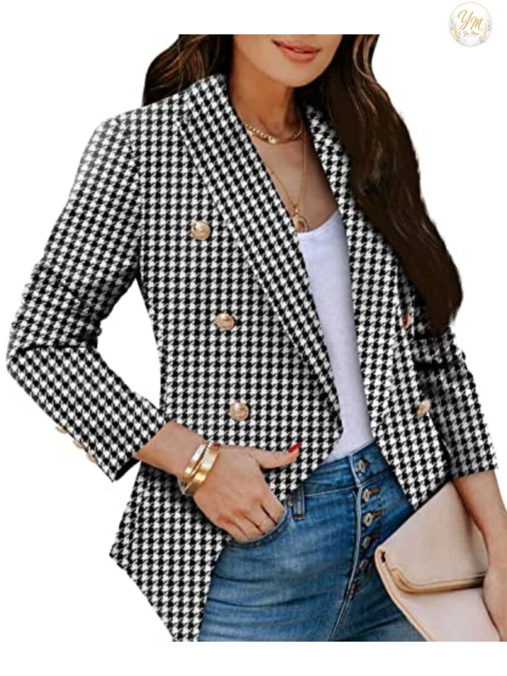 Double Breasted Blazer for Women Notched Lapel Long Sleeve Business Casual Suit
